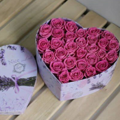Pink roses in box